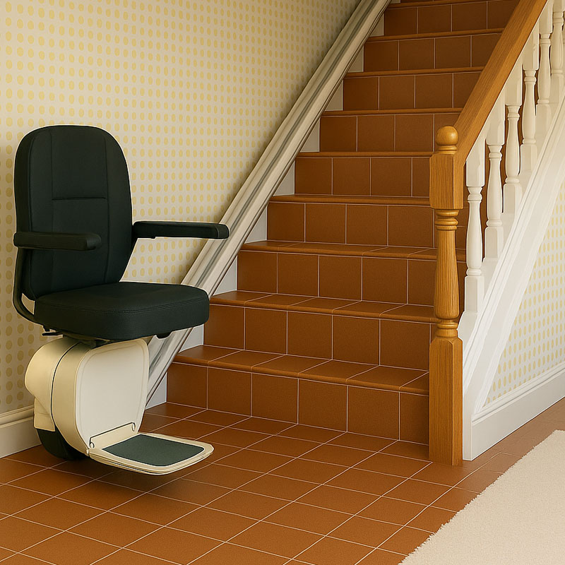 Pose monte-escalier pour escalier droit